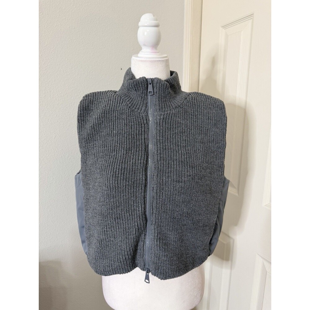 Mono B Puffer Knit Vest Womens M Gray Full Zip High Neck Sleeveless NWT
